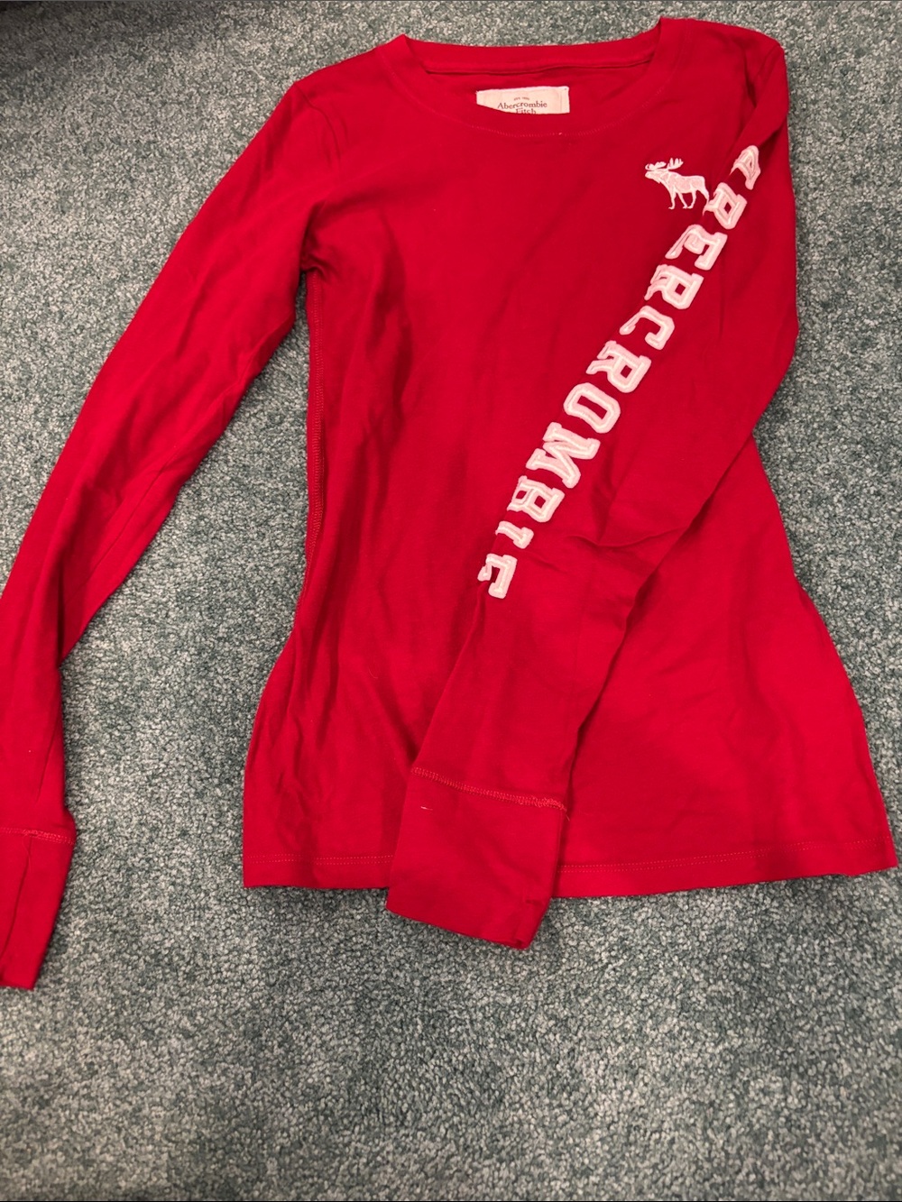 Abercrombie and Fitch Red Logo‎ Graphic Long Sleeve Tee Small